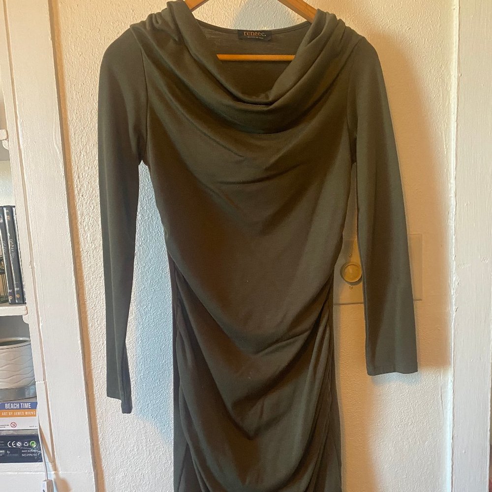 Cowl Neck Long Sleeve Green Dress- Small